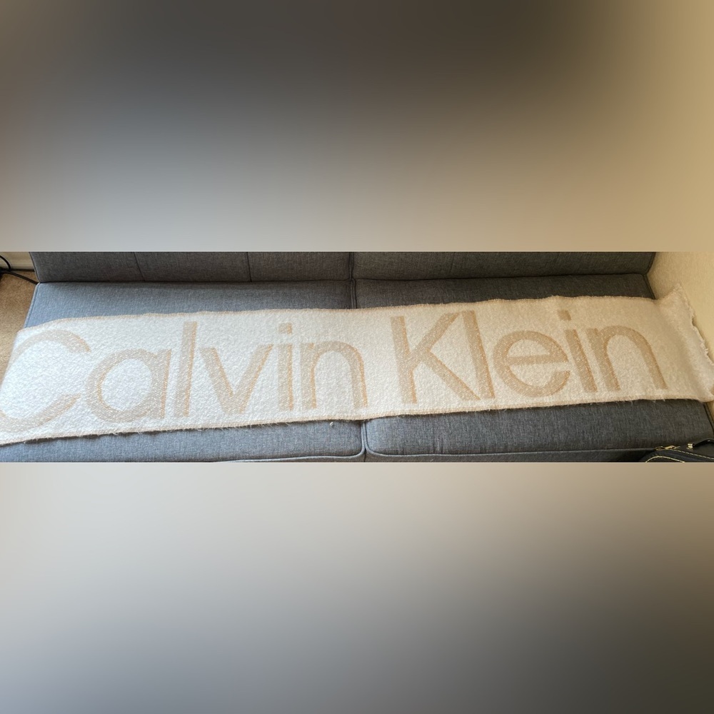 Calvin Klein Beige and Cream Logo Scarf